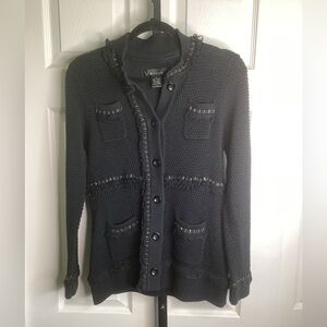 Venue Black Textured Cardigan with Button-Up Front, size Medium